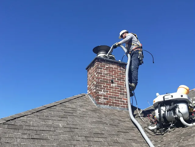 Dedicated Concord Chimney Sweep team member cleaning a chimney in Concord, MA