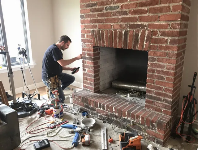 Concord Chimney Sweep specialist finalizing chimney liner service in Concord, MA