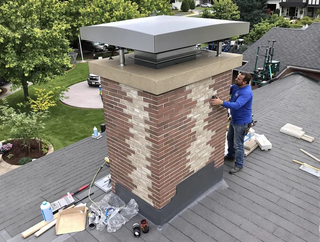 Concord Chimney Sweep team working on a custom chimney remodel in Concord, MA