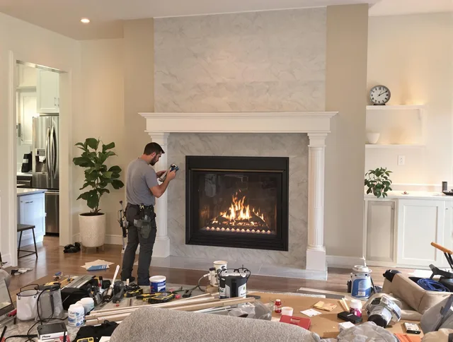 Newly installed fireplace by Concord Chimney Sweep in Concord, MA